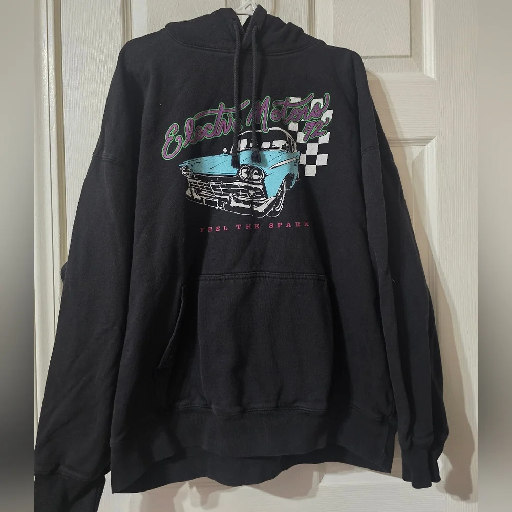 Brandy Melville Oversized Electric Motors 72 Heavyweight Hoodie, Faded Gray, EUC - Picture 2 of 10